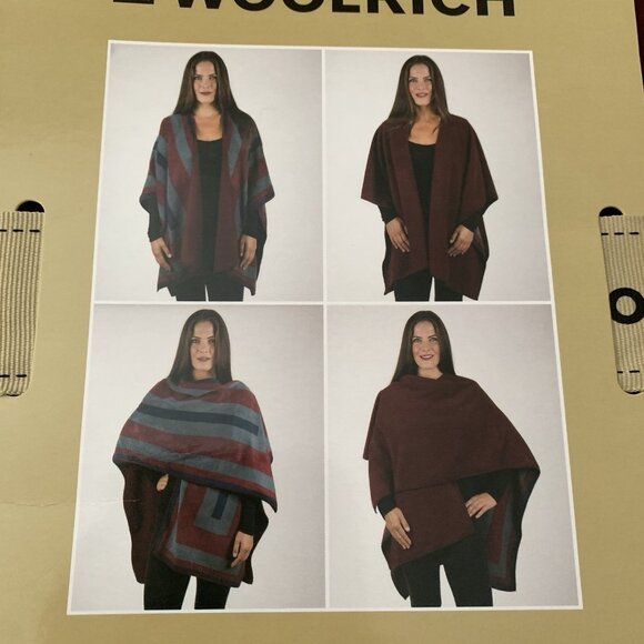 Woolrich Reversible Blanket Wrap Womens Shawl Burgundy Stripe NWT - Picture 3 of 4
